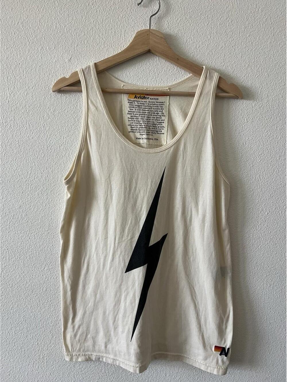 AVIATOR NATION White Summer Tank Top Lightning Bolt L Beach